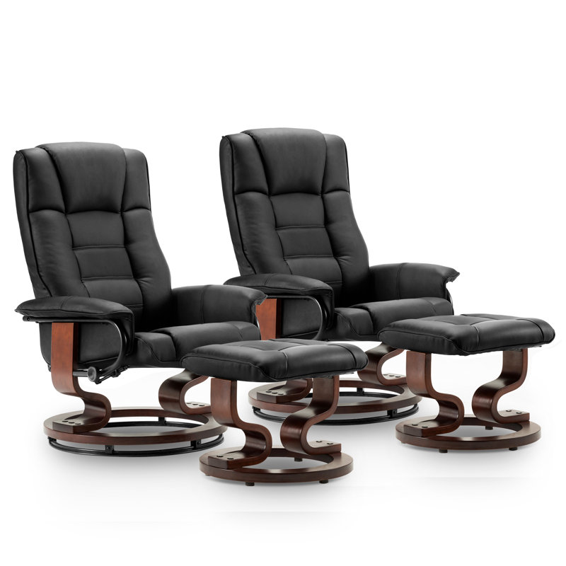 Odey 2 Set Faux Leather Swivel Recliner, Multi-Position Leisure Chair with Adjustable Back, Black Faux Leather