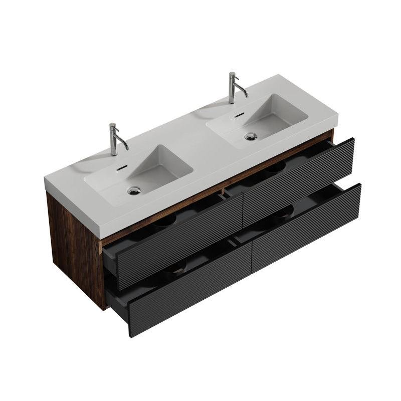 Meuble-lavabo de salle de bain avec lavabo à surface solide blanc brillant