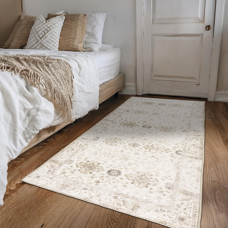 Nainika Bev Distressed Machine Washable Area Rug, Rectangle 2' x 3', Beige
