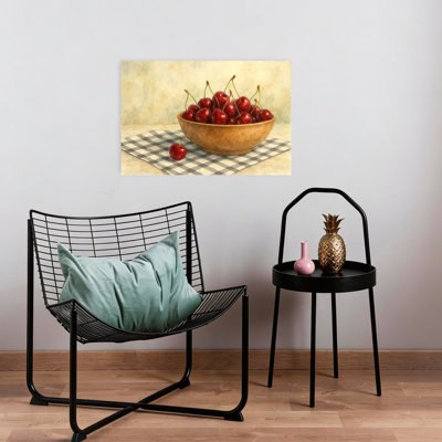 «Sweet Summer Cherries», impression d'art contemporain sur fond de cerisier rustique