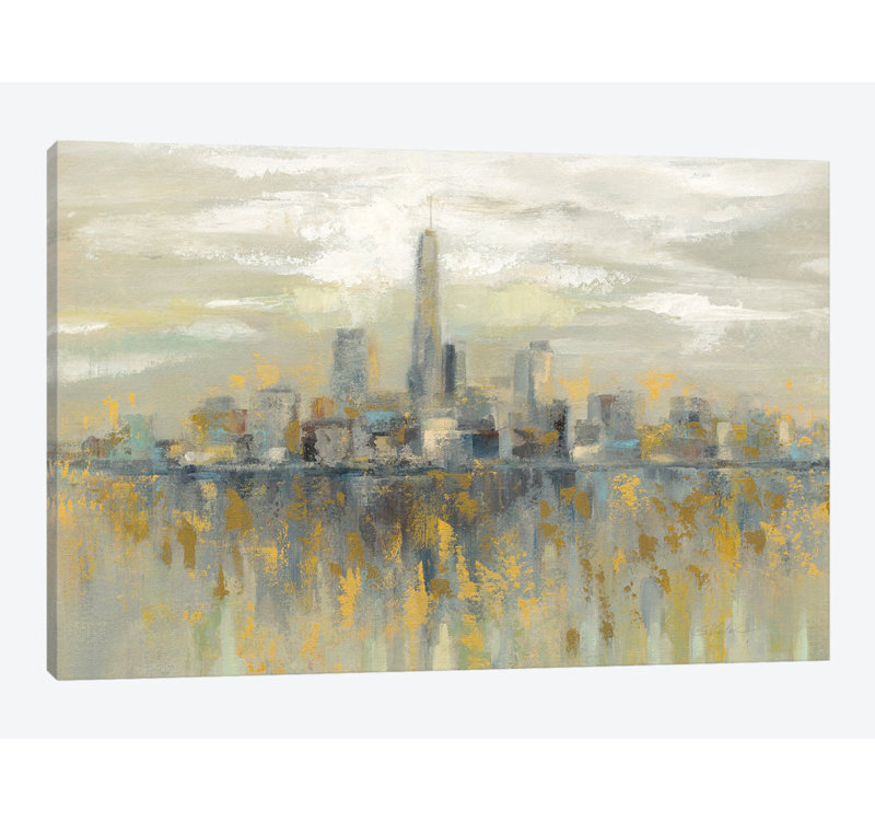 « brume de manhattan » sur toile, H 18 po x l 26 po x P 1,5 po, Toile tendue, Pas de tapis