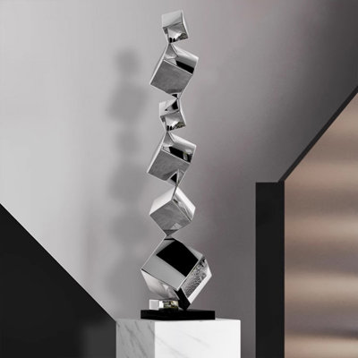 Silver Cube Metal Decorative Object