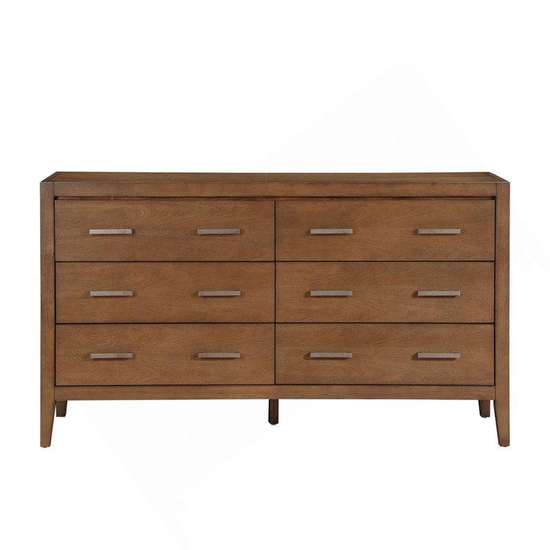 Commode 1 pièce transitionnelle avec 6 tiroirs en bois brun clair