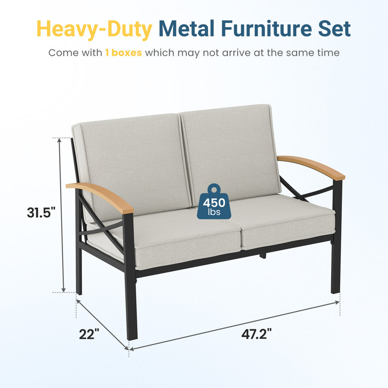 Patio Loveseat With Cushions, Beige