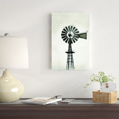 " Black And White Farmhouse Windmill " Painting Print
