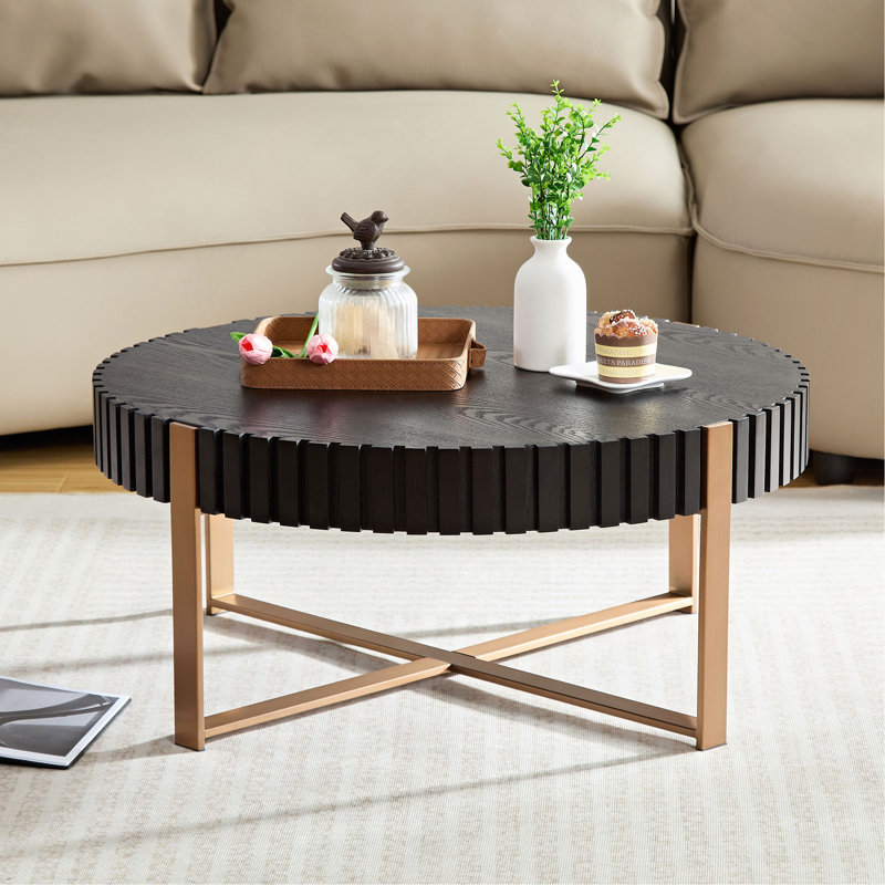 Table basse ronde moderne de 31,5 pouces pour salon, petite table basse avec piédestal robuste, noir Modern Handcraft