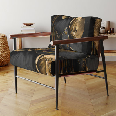 Orchidée noire et dorée II - fauteuil rembourré élégant, fauteuil d'appoint noir