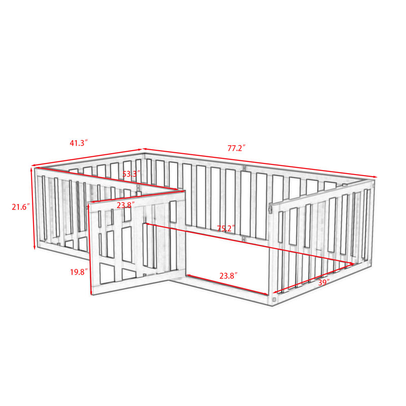 Hajer Wood Platform Bed with Fence and Door, Walnut, Twin