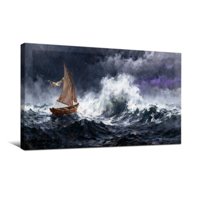 Nautique et plage, mer orageuse, voilier, vagues, ciel sombre, pluie, bateau à vent