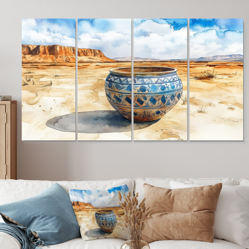 «Brown African Desert Pottery Serenity - Boho Pottery», ensemble d'art mural, H 32 po x l 64 po