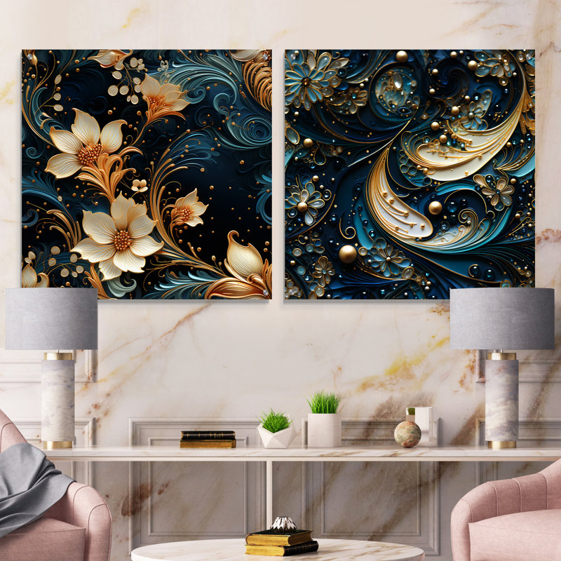 Keaton - Ensemble de 2 peintures murales abstraites en acrylique, H 16 po x l 33 po