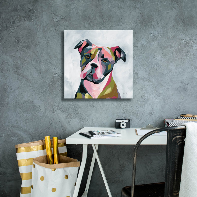 «Abstract Pitbull» par Yvette St. Amant, art mural sur toile, H 18 po x l 18 po x P 0,75 po