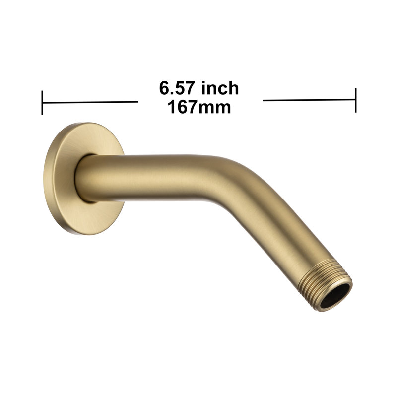 Bras de douche 6,5 po en nickel brossé, Or brossé