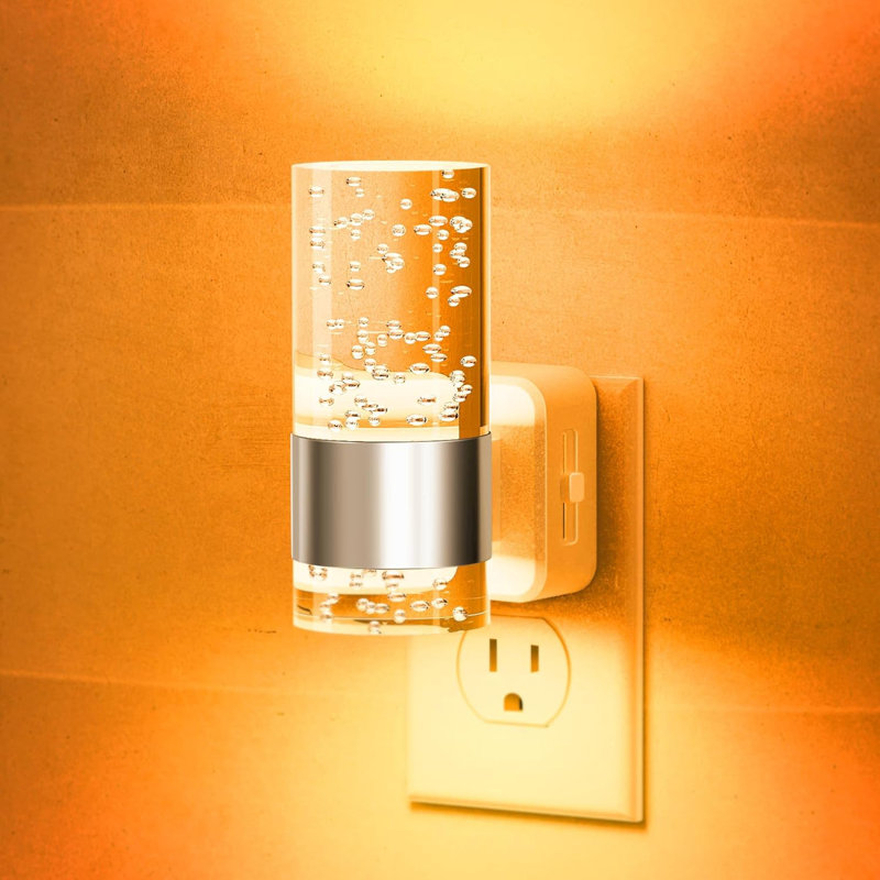 White And Chrome Night Light With Bubble Acrylic Columns And Amber Glow, White