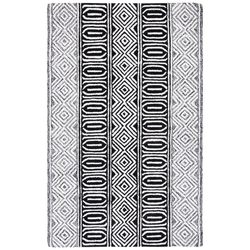 Tapis noir à motif géométrique touffeté à la main Capri Capri, Rectangle de 5 pi x 8 pi