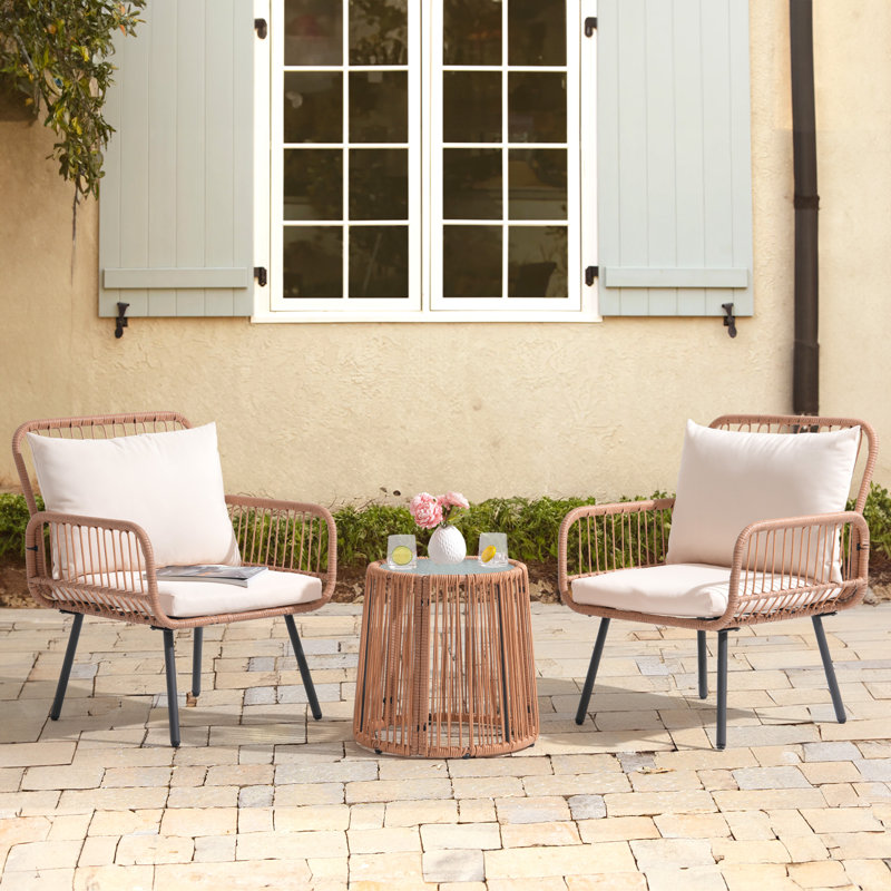 3 Piece Rattan Seating Group With Cushions, White