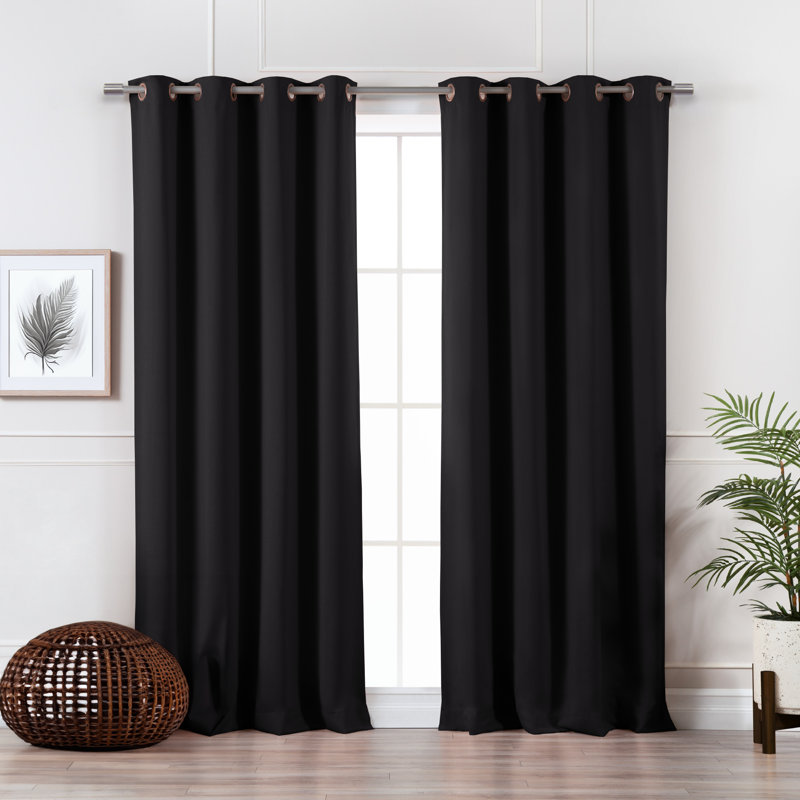 Adina Sevan Solid Thermal Grommet Curtain Panels, Black, 52"W x 96"L
