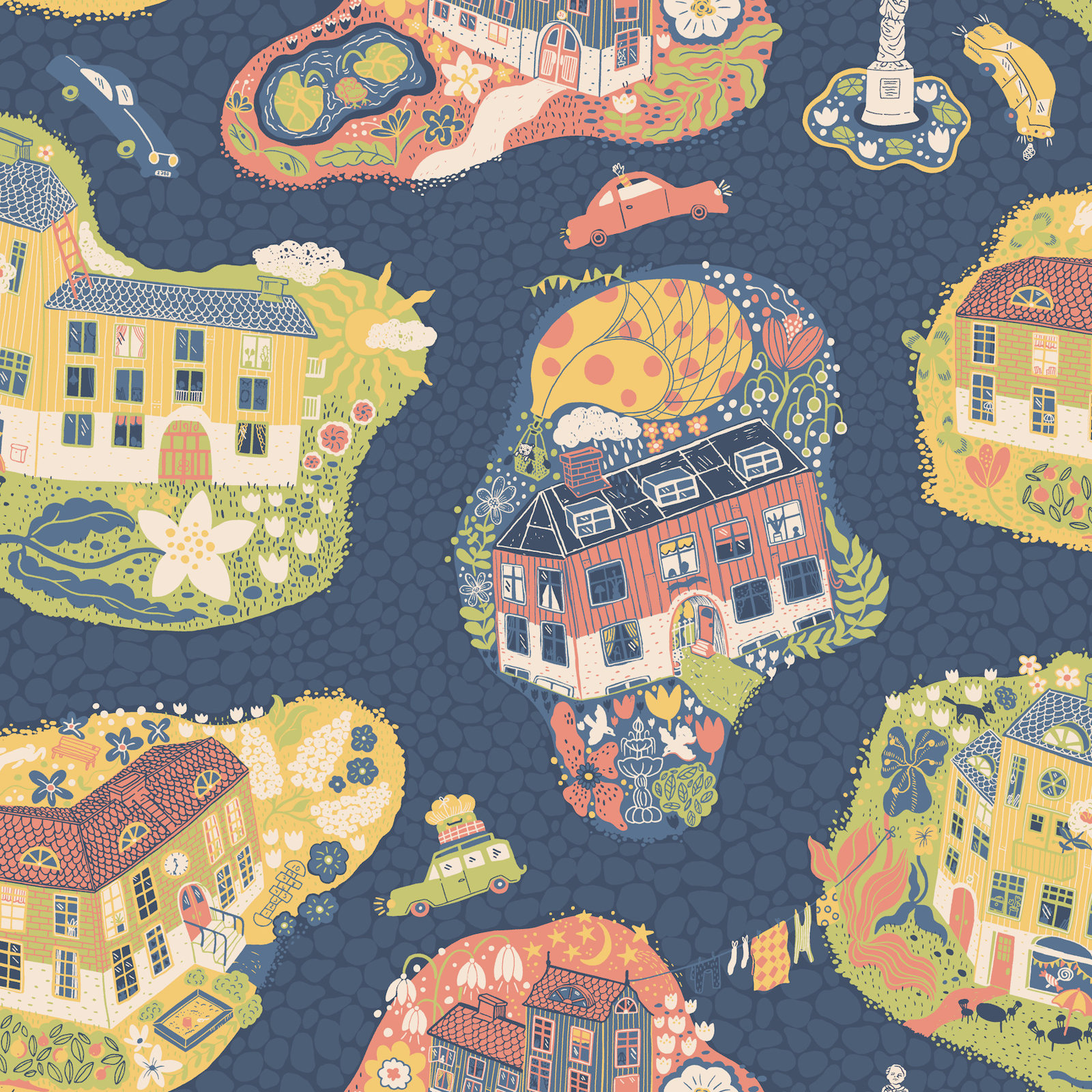 Wallpaper Double Roll, Staden Dark Blue