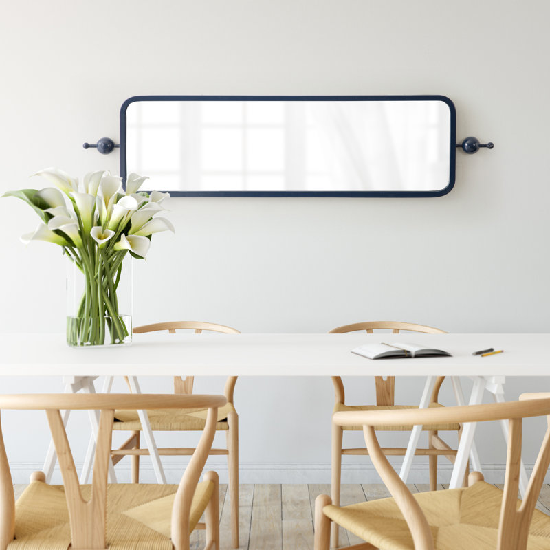 Kasota Brass Rectangular Wall Mirror, 36" x 9", Navy