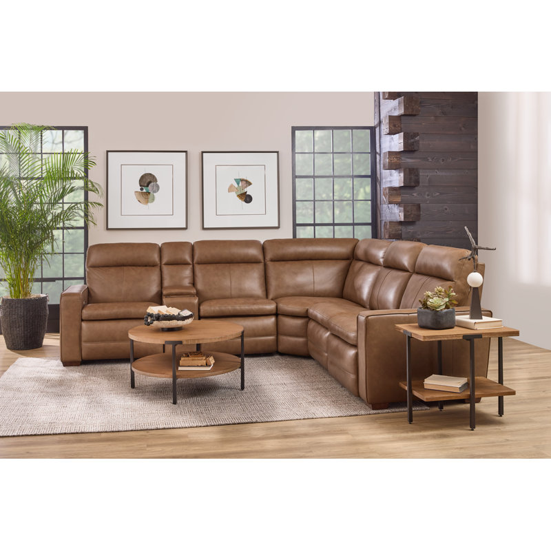 Windsor 5 Seat Sectional With Console, Brown