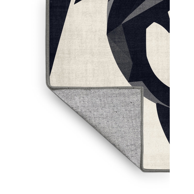 Tapis géométrique beige et gris délavé à la machine Pantelia Shark, 8 x 10