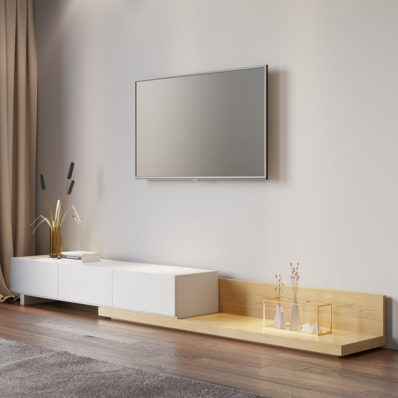 Mid-Century Modern TV Stand for TVs up to 78" with Spacious Storage, White/Natural