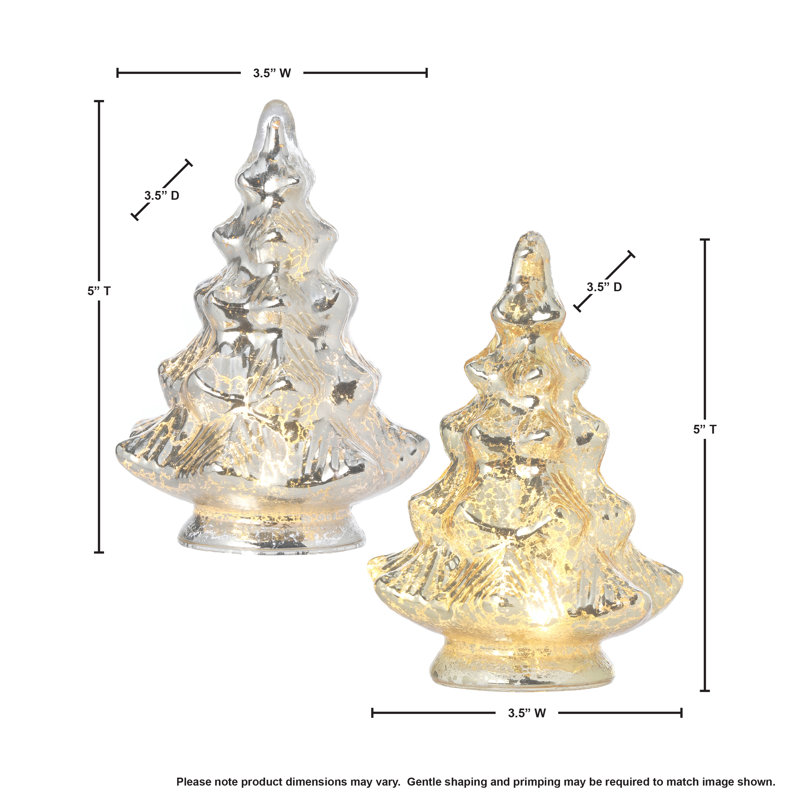 5" LED Glass Tree Set of 2, Gold/Silver