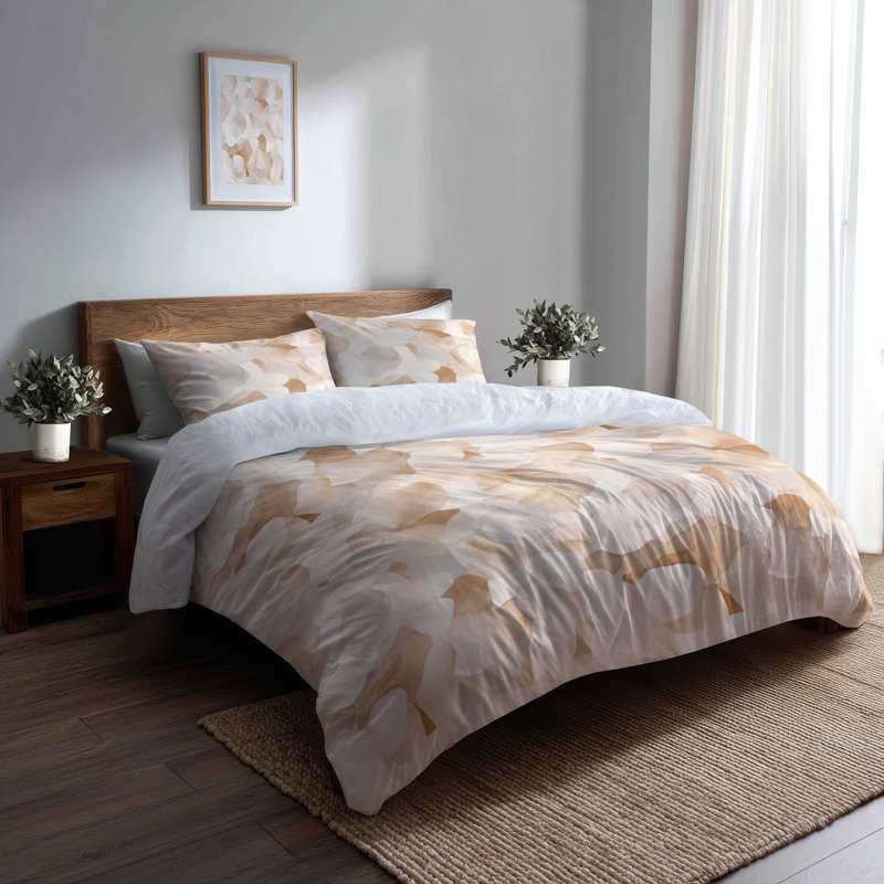 Ensemble d'édredon floral 6 pièces - pétales de sable champêtre avec taies décoratives et coussins décoratifs
