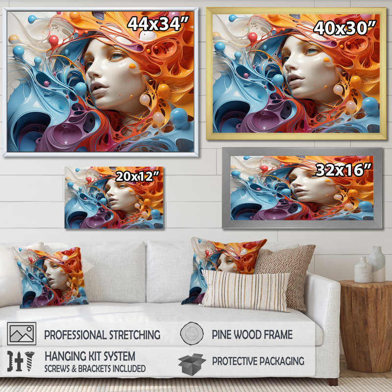 «Surréalisme bleu et lecture femme collage I» sur toile, Cadre photo noir, H 12 po x l 20 po x P 1 po