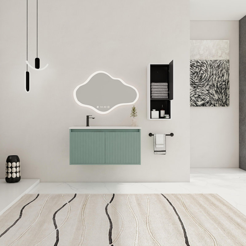Meuble-lavabo flottant avec lavabo en résine en forme de goutte