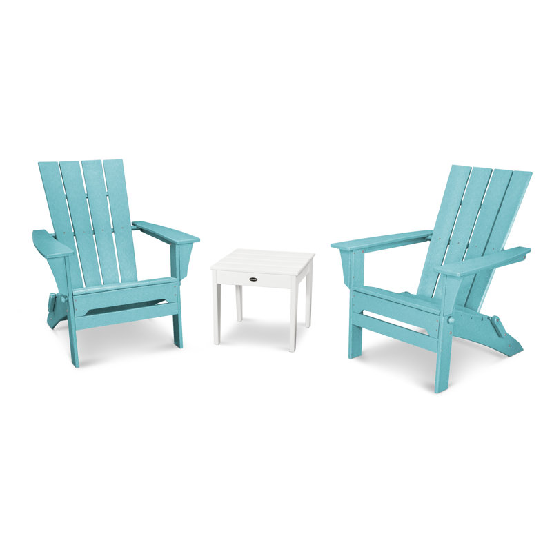 POLYWOOD Quattro Folding Chair 3-Piece Adirondack Set, White/Aruba