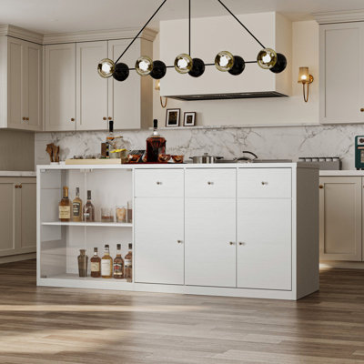 78.7" Wide Home Bar Island With 3 Drawers & 3 Cabinet