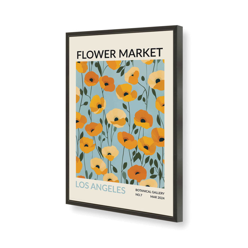 Imprimé du marché aux fleurs de Los Angeles , H 15 po x l 12 po, Reproduction encadrée sans passe-partout, Noir satiné