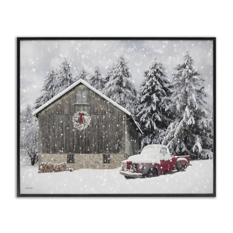 Scène de ferme enneigée, art giclée par Lori Deiter, H 11 po x l 14 po, Giclée encadrée noir minuit
