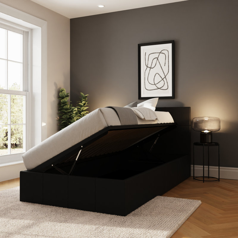 Basso Upholstered Ottoman Storage Bed, Black, Single (3')
