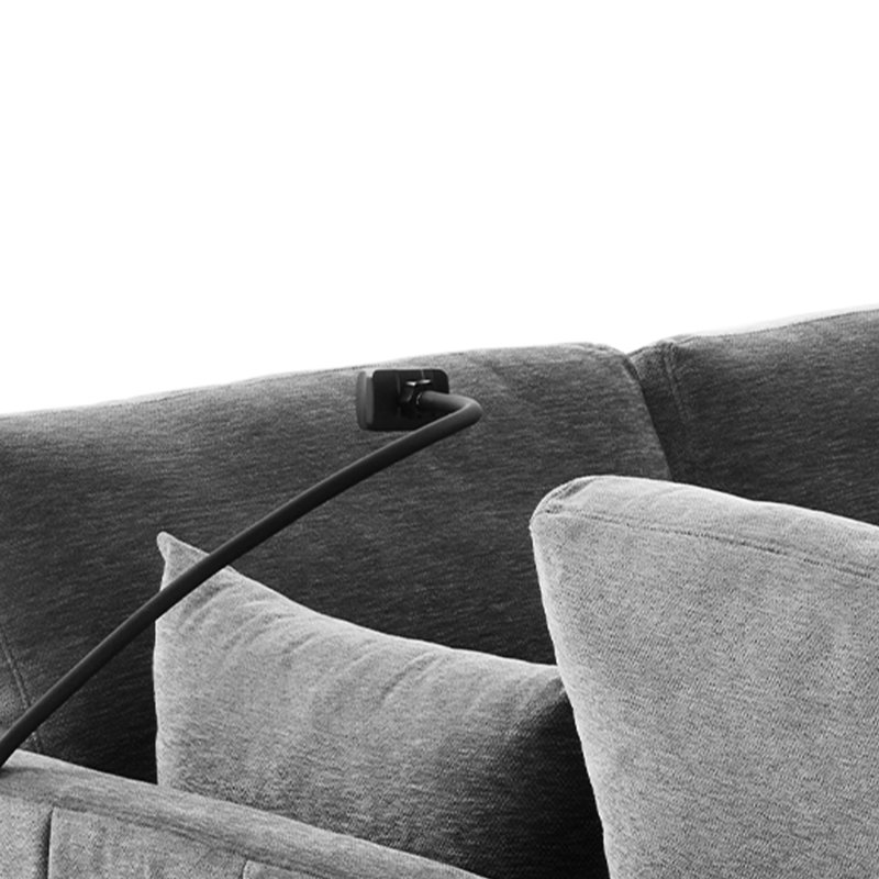 Canapé modulaire multifonctionnel de 85,4 po avec charge mobile intégrée, support pour téléphone et trois coussins lombaires ergonomiques, tissu chenille doux en forme de L pour le salon à deux ports, revêtement, gris