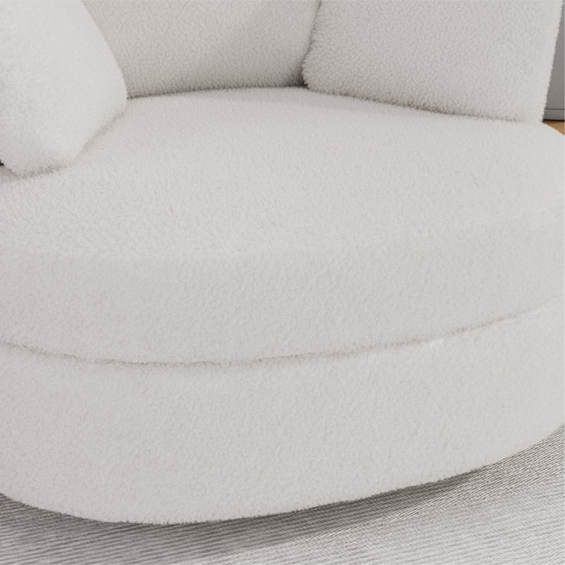 Fauteuil demi-tonneau pivotant en chenille de 40,4 po de largeur avec repose-pieds et coussins, Ivoire ivoire, Yes