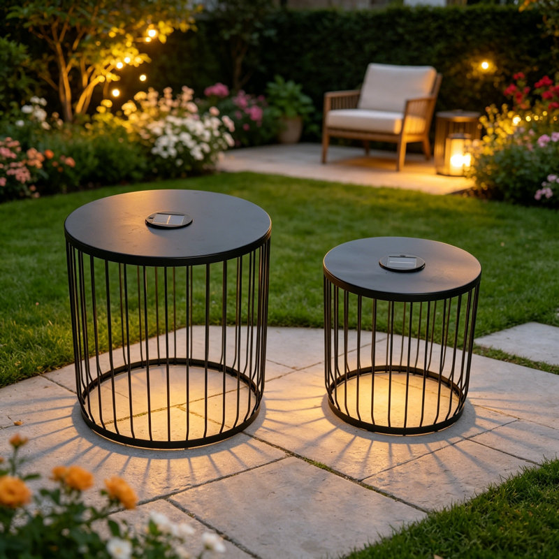 Ensemble de 2 tables d'appoint de patio avec tables solaires