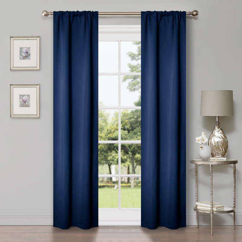 Bertrand Solid Modern Room Darkening Curtain Panel, Navy Blue, 52" W x 120" L