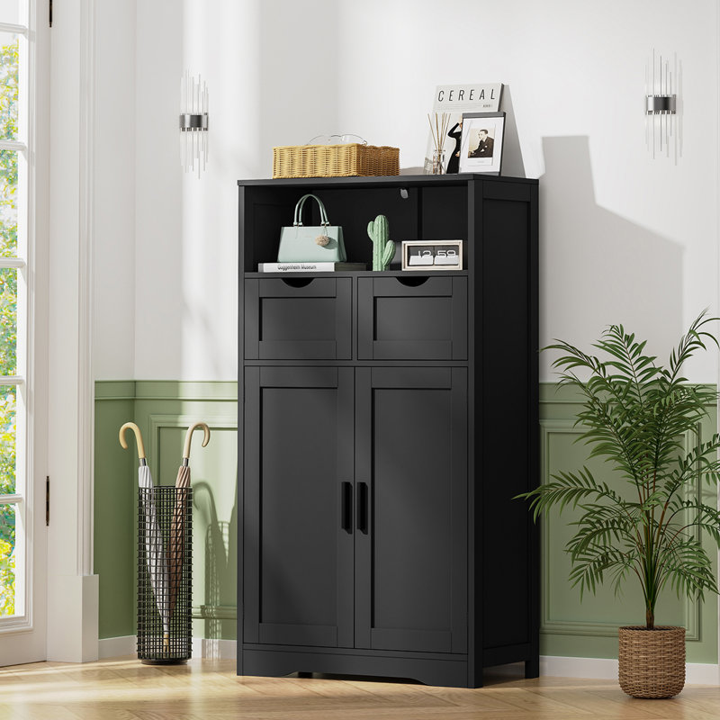 Millwood Pines Large Storage Cabinet,Bathroom Storage Cabinet With 2 Adjustable Drawers & 2 Shelf, Black