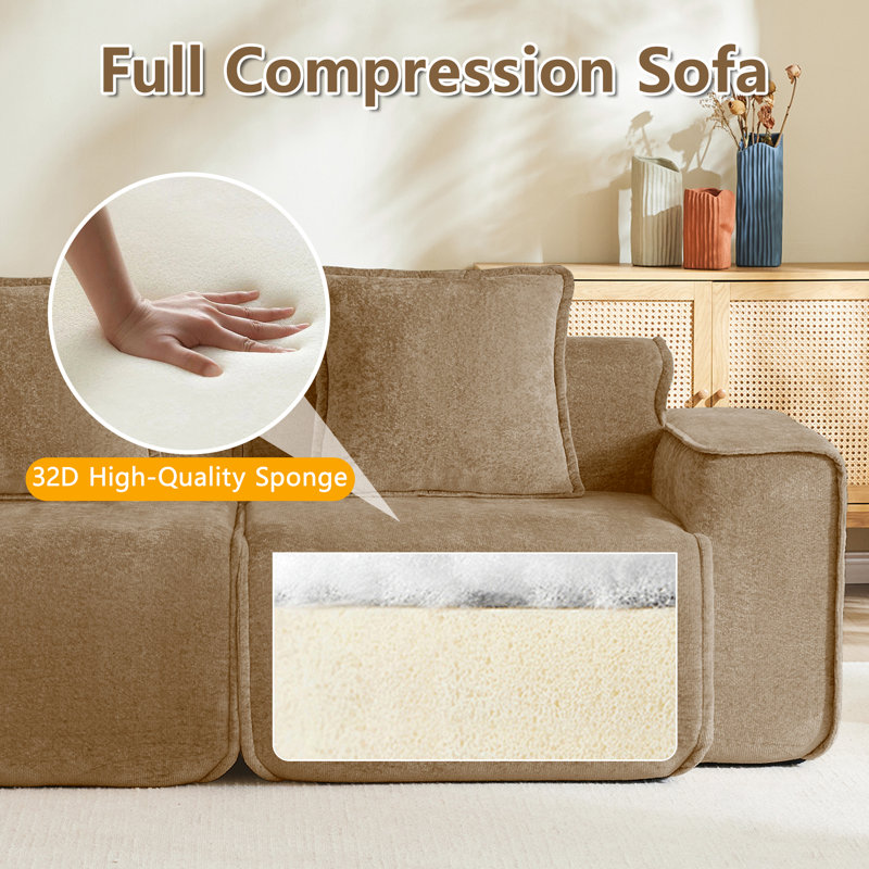 Modular 2 Seat L Shape Sectional Boneless Sofa Streamlined Design  With French Edge Piping, No Assembly Required, 3-seat Sofa Couch With Throw Pillows And 1 Movable Ottoman, Velvet Fabric