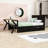 Two Drawers Wooden Platform Bed with Desk, LED Light and USB Ports-9988941