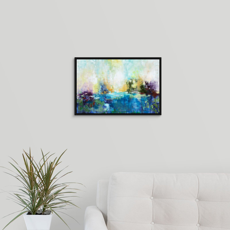 « karmic energy », peinture sur toile, Cadre flottant noir, H 13,7 po x l 19,7 po x P 1,75 po