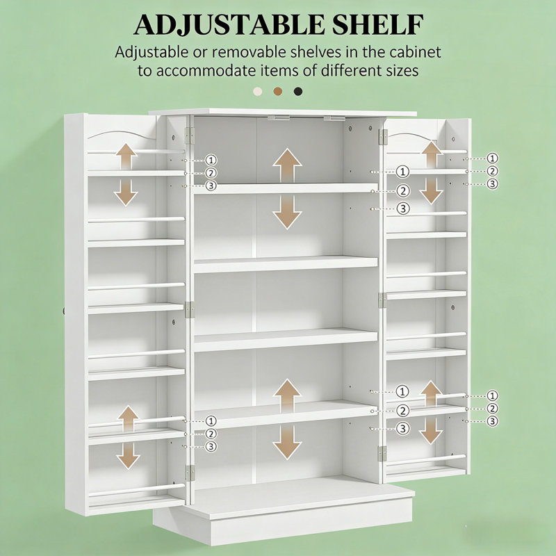 5-Tier Adjustable Storage,Pantry Cabinet, White