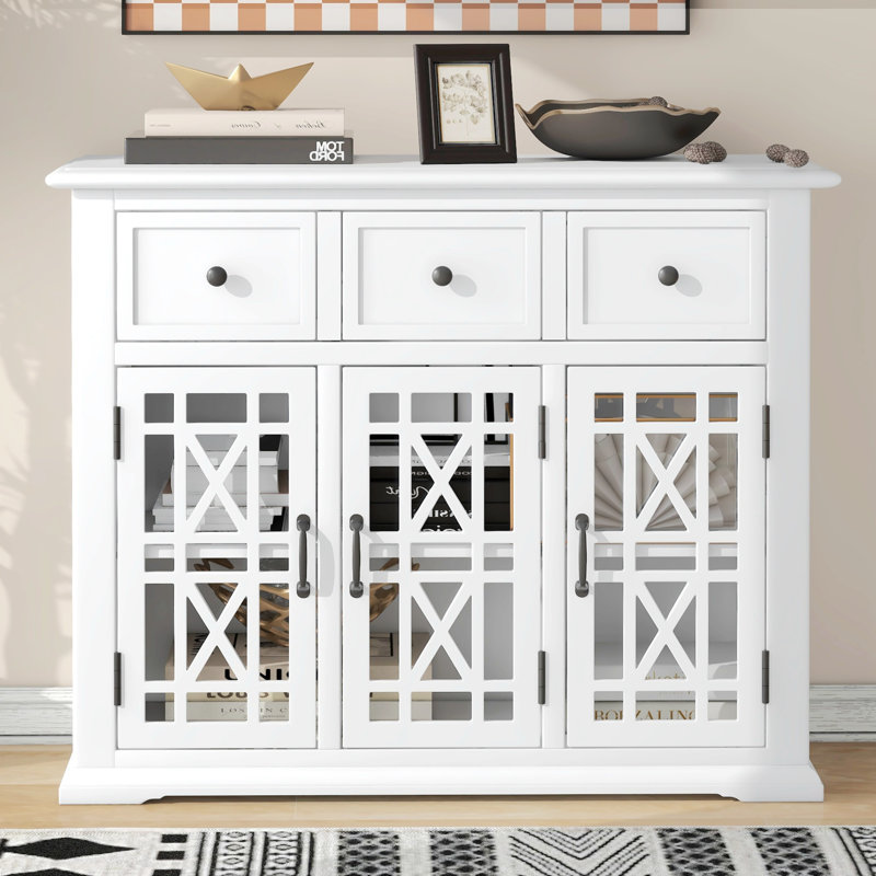 Armoire d'appoint vintage à 3 portes, armoire d'entrée et console Zohe, Blanc
