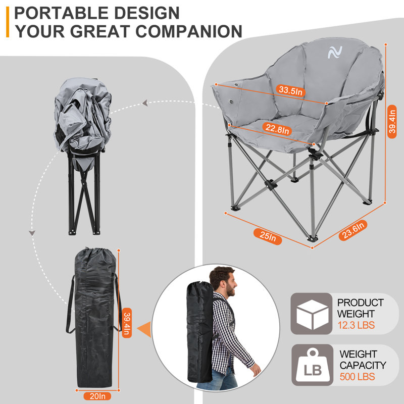 Chaise de camping pliante avec coussin, Gris