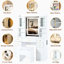 Meuble-lavabo de 41,4 po avec miroir, lumières tricolores, 5 tiroirs, 4 armoires, station de charge et tabouret rembourré blanc, grand espace de rangement pour les cosmétiques