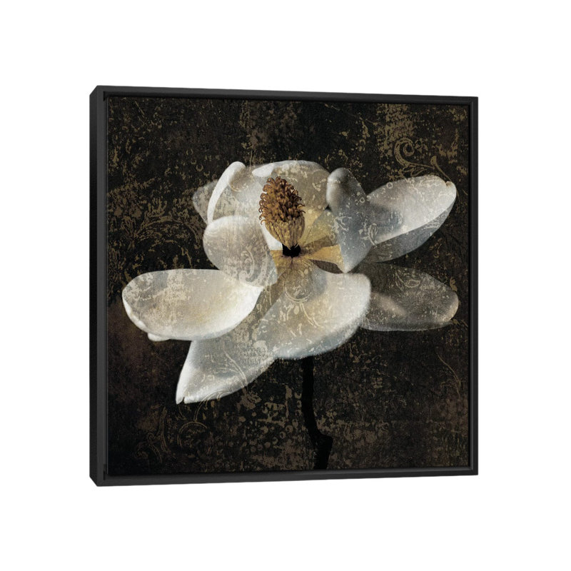 « magnolia ii », impression sur toile, H 18 po x l 18 po x P 1,5 po, Toile avec cadre noir, Pas de tapis