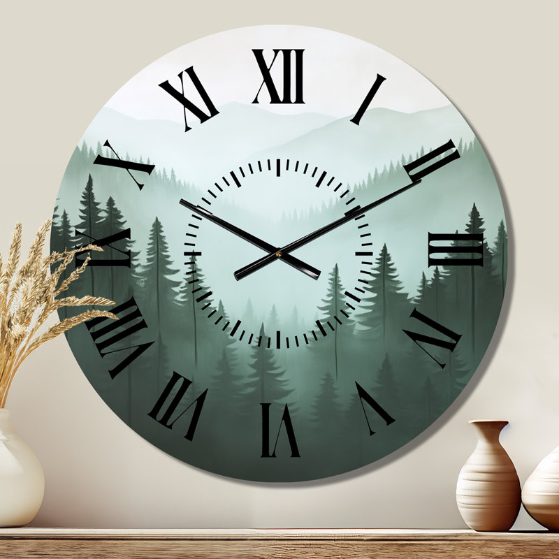 Horloge murale Highland Pine Forest - Green Nature, Médium