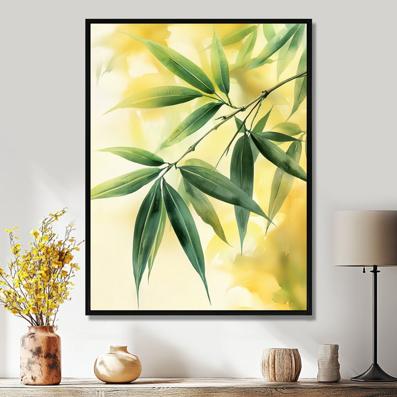 Cleotha, feuilles de bambou jaune vert en Afrique I - feuilles, impression sur toile, H 20 po x l 12 po, Noir